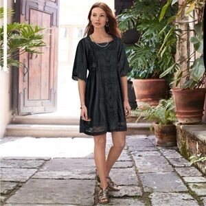 NWOT Sundance Bella Notte Embroidered Eyelet Gauze Flowy Dress new black.